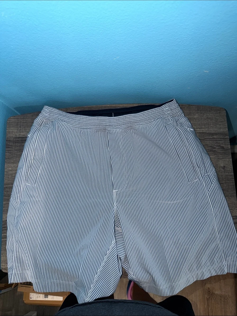 Men's Birddogs Size L Light Blue Striped Swim Shorts